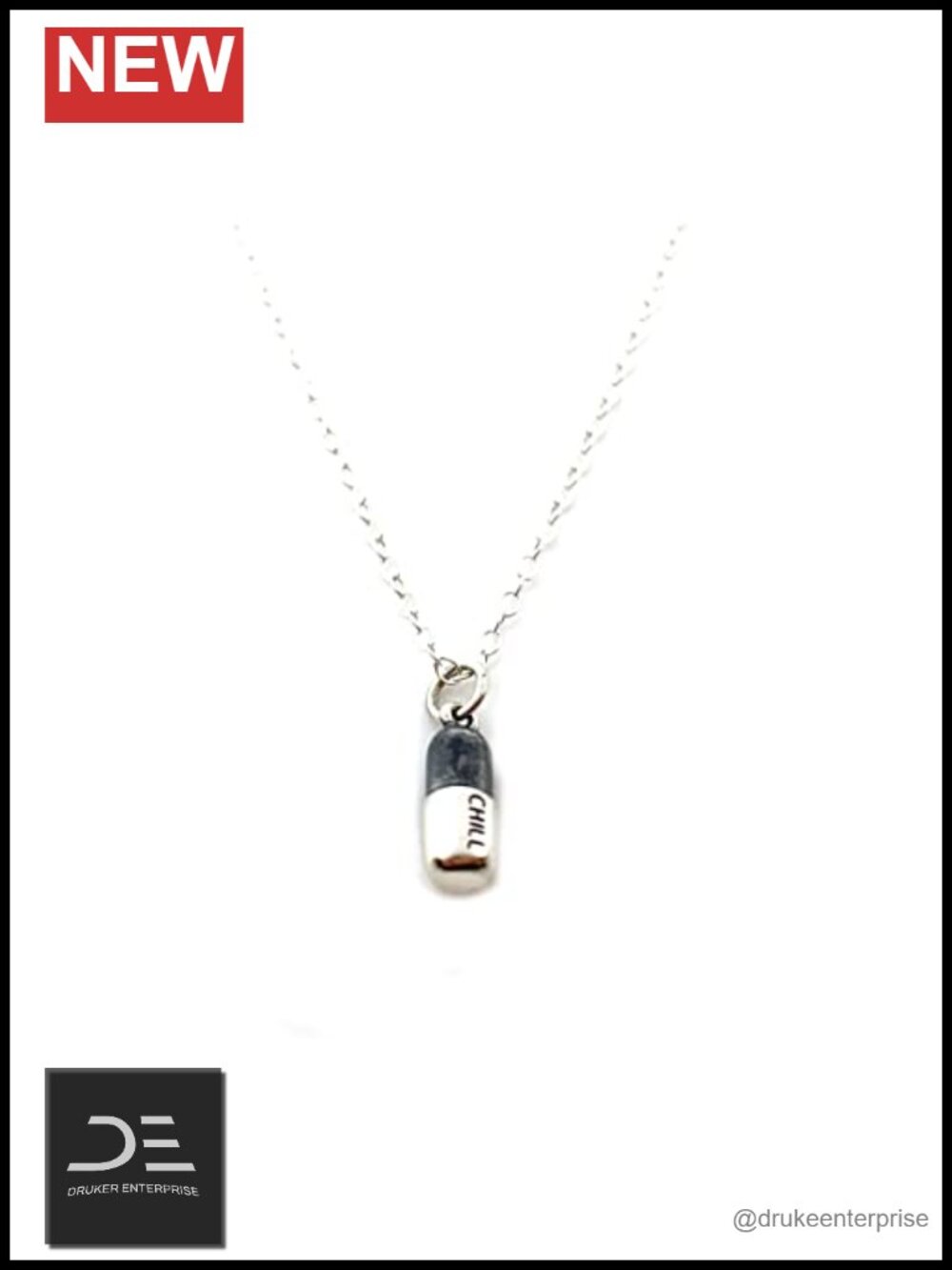 Sterling Silver Chill Pill Necklace 18 Inch Cable Chain Dainty Pendant